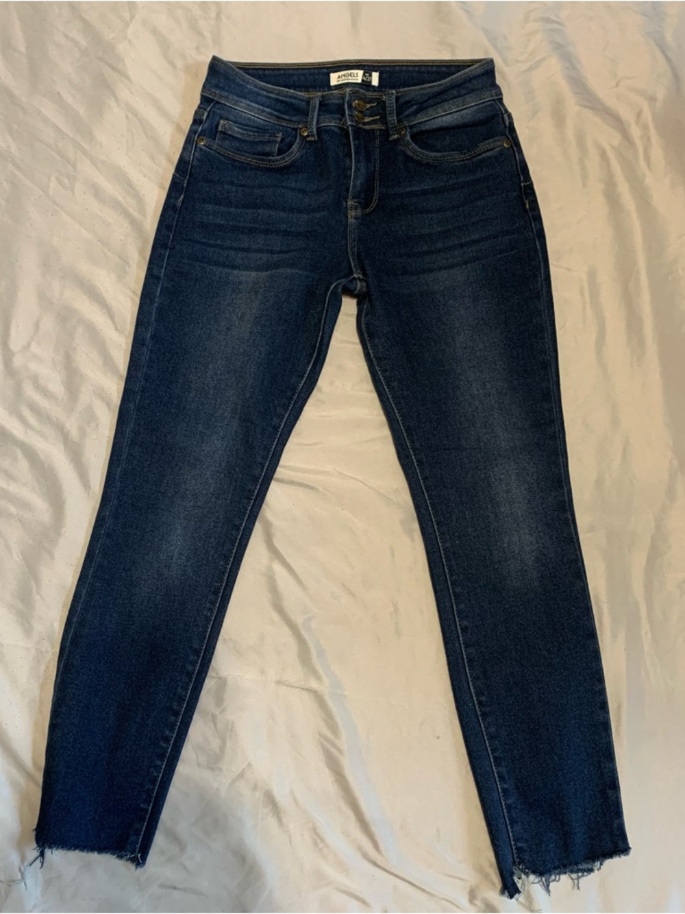 Angels of Difference Dark Blue Women's 4/27 Skinny Jeans Fringe Hem Stretch‎